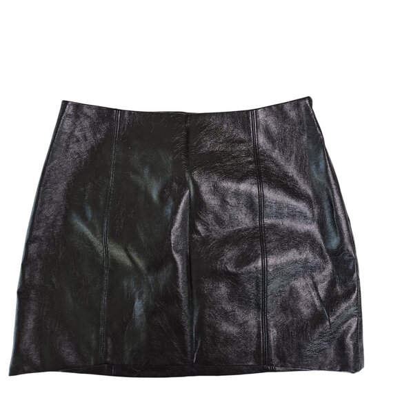 Forever 21Black Faux Leather Mini Skirt Sz Med Lined NWT Whimsygoth Edgy Rocker - Picture 1 of 8